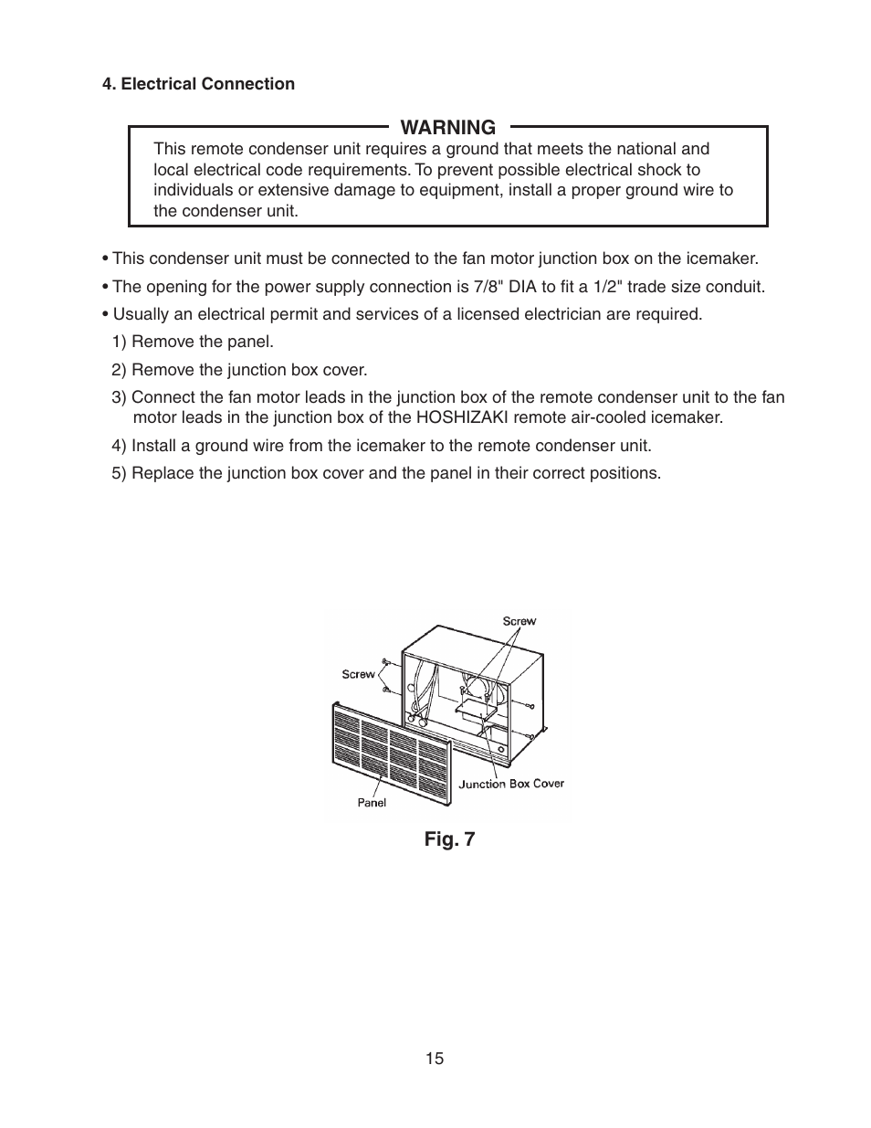 Electrical connection | Hoshizaki KM-501MRH User Manual | Page 15 / 27