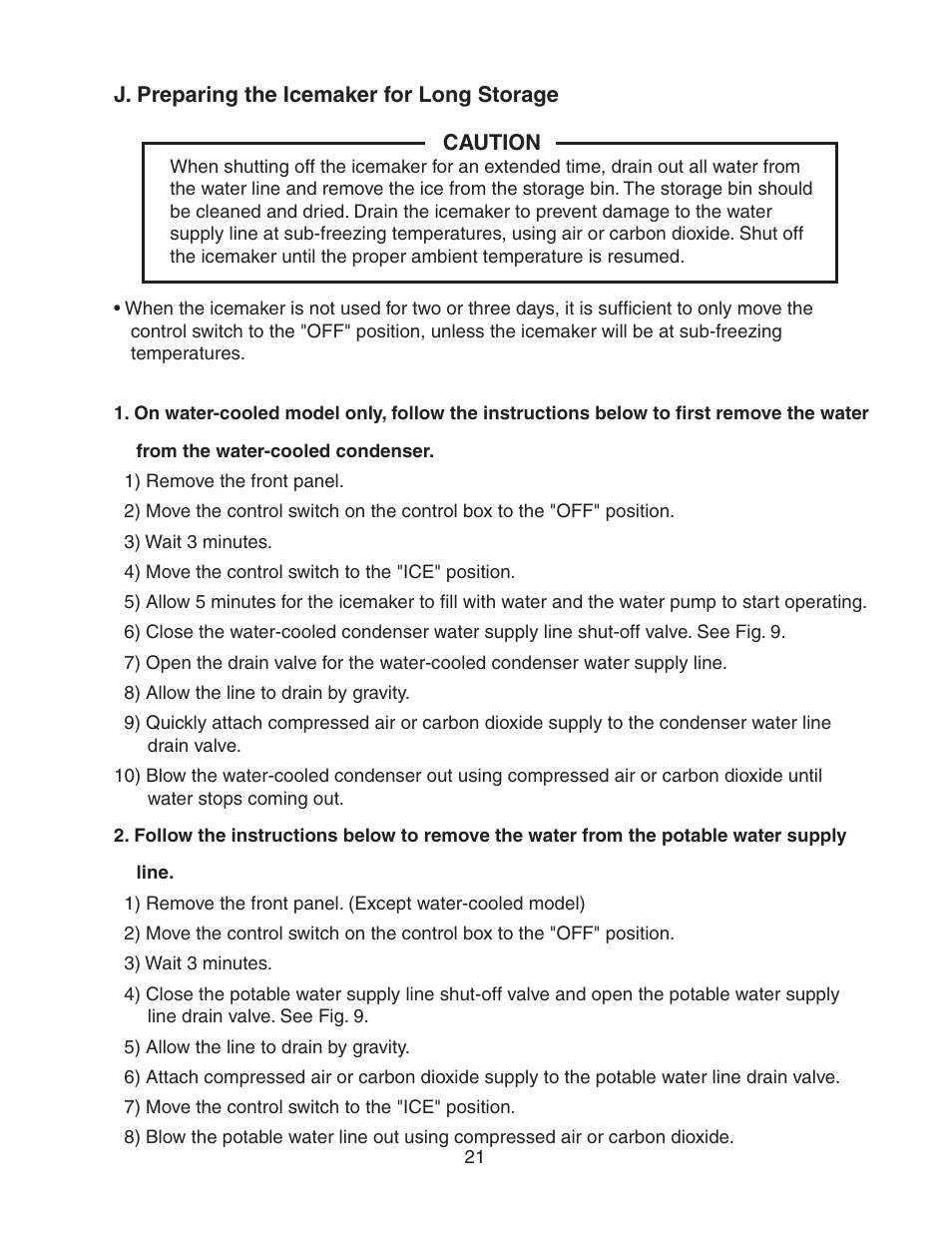 J. preparing the icemaker for long storage | Hoshizaki KM-501MRH User Manual | Page 21 / 27