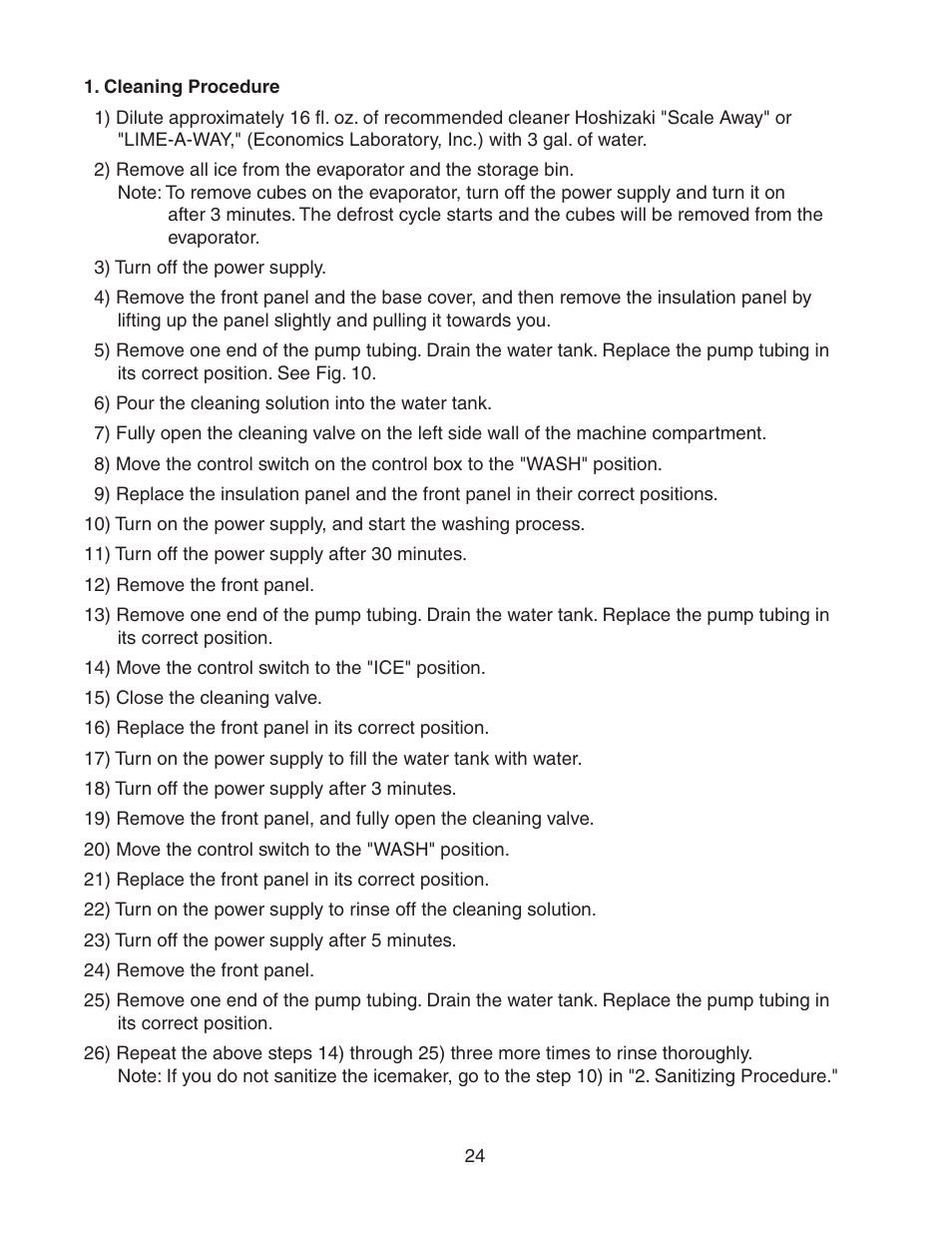 Cleaning procedure | Hoshizaki KM-501MRH User Manual | Page 24 / 27