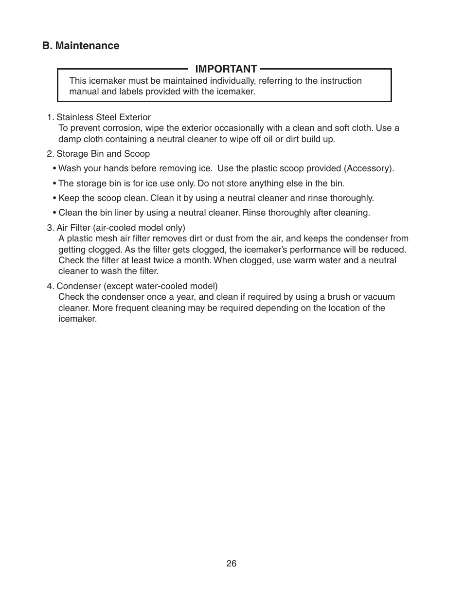 B. maintenance | Hoshizaki KM-501MRH User Manual | Page 26 / 27