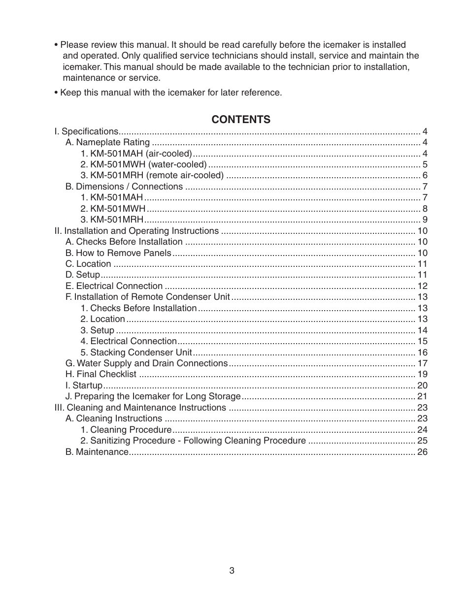 Hoshizaki KM-501MRH User Manual | Page 3 / 27