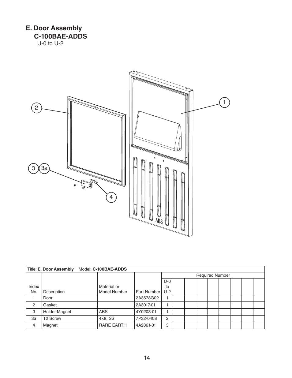 C-100bae-adds, E. door assembly c-100bae-adds | Hoshizaki C-100BAE-AD User Manual | Page 14 / 18