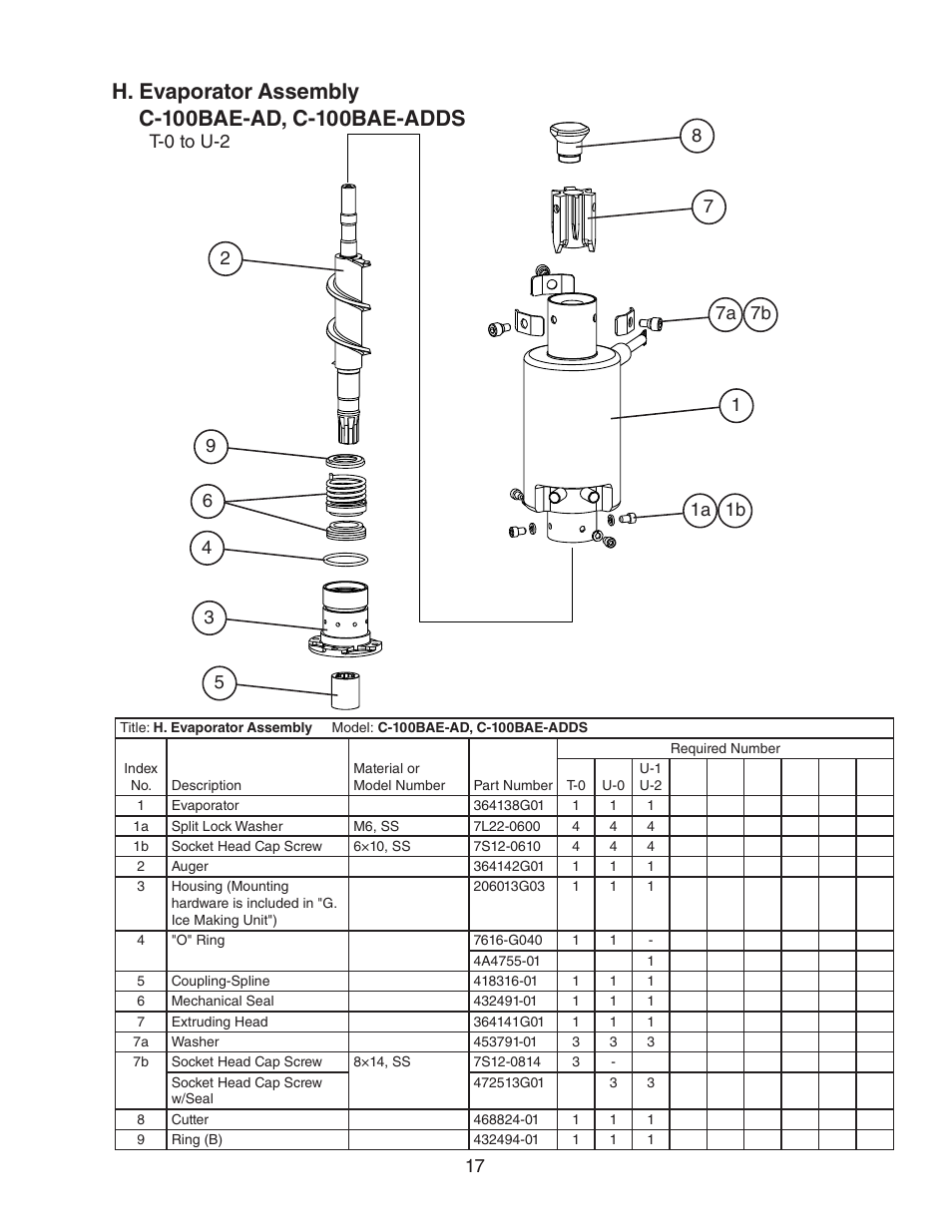 H. evaporator assembly | Hoshizaki C-100BAE-AD User Manual | Page 17 / 18