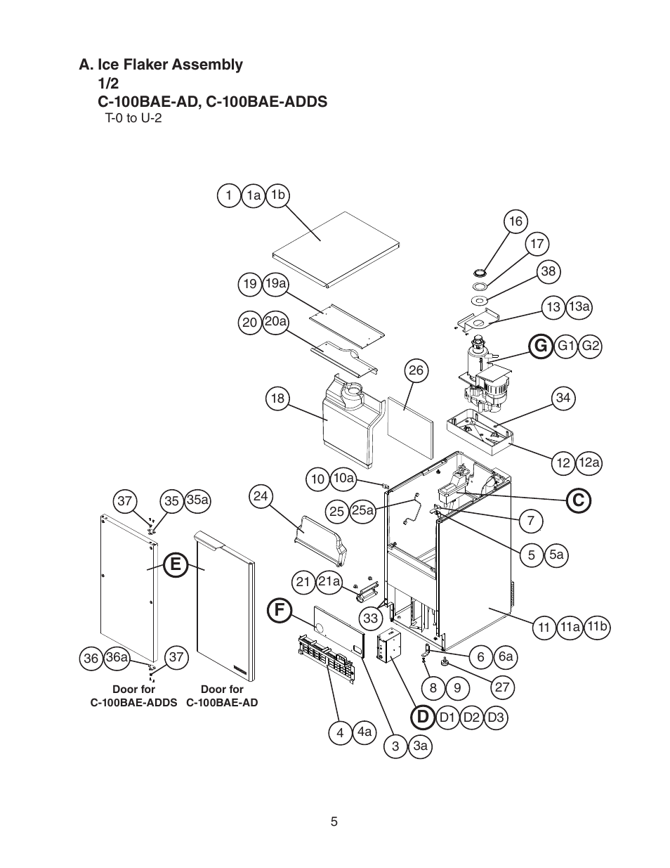 A. ice flaker assembly, Ef g | Hoshizaki C-100BAE-AD User Manual | Page 5 / 18