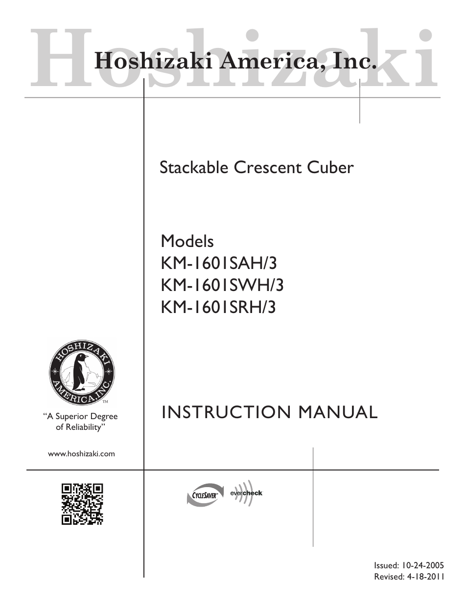 Hoshizaki KM-1601SWH/3 User Manual | 39 pages