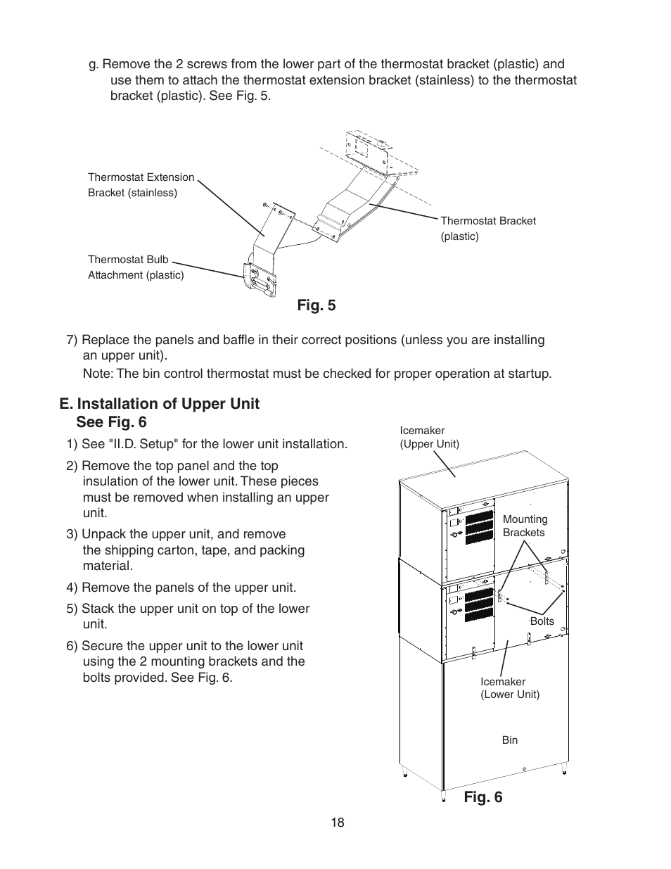 E. installation of upper unit, E. installation of upper unit see fig. 6, Fig. 5 | Fig. 6 | Hoshizaki KM-1601SWH/3 User Manual | Page 18 / 39