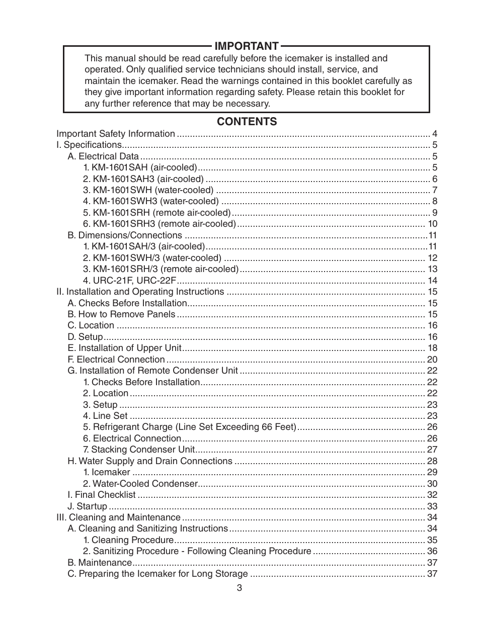 Hoshizaki KM-1601SWH/3 User Manual | Page 3 / 39