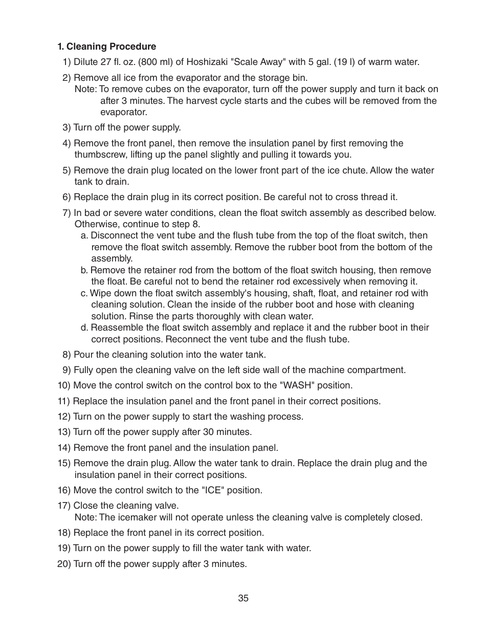 Cleaning procedure | Hoshizaki KM-1601SWH/3 User Manual | Page 35 / 39