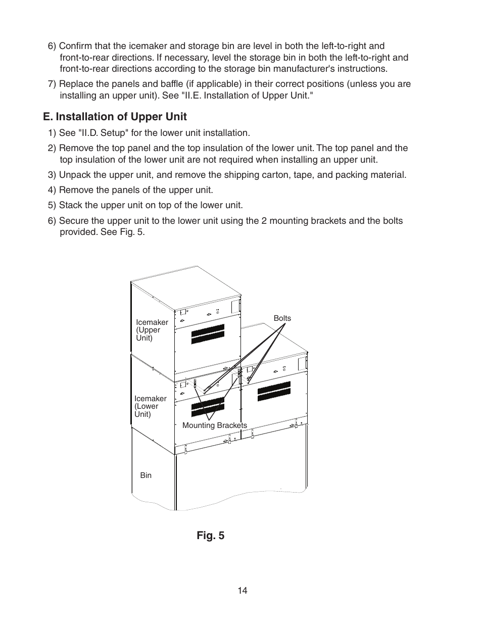 E. installation of upper unit, Fig. 5 | Hoshizaki KMH-2000SWH/3 User Manual | Page 14 / 35