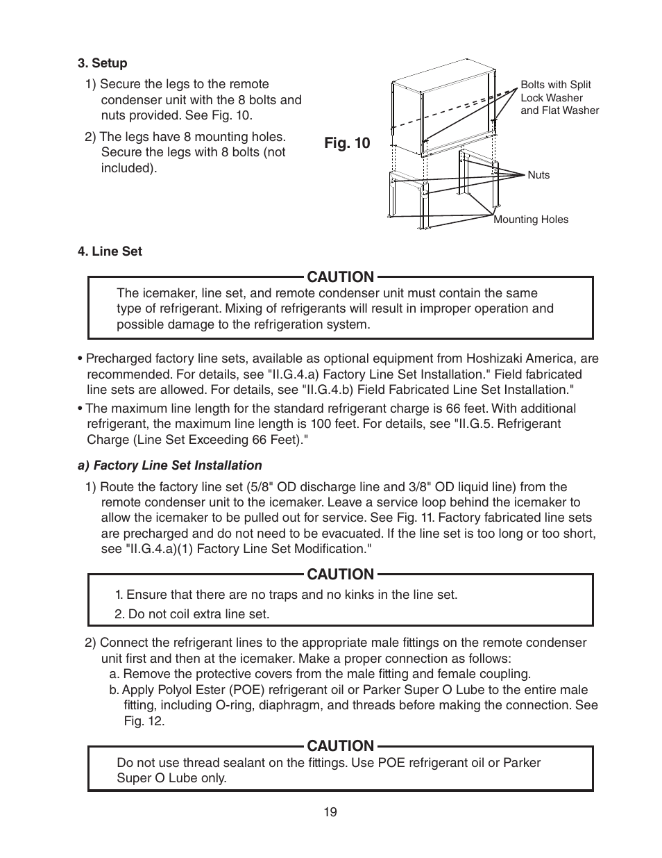 Setup, Line set, A) factory line set installation | Setup 4. line set | Hoshizaki KMH-2000SWH/3 User Manual | Page 19 / 35