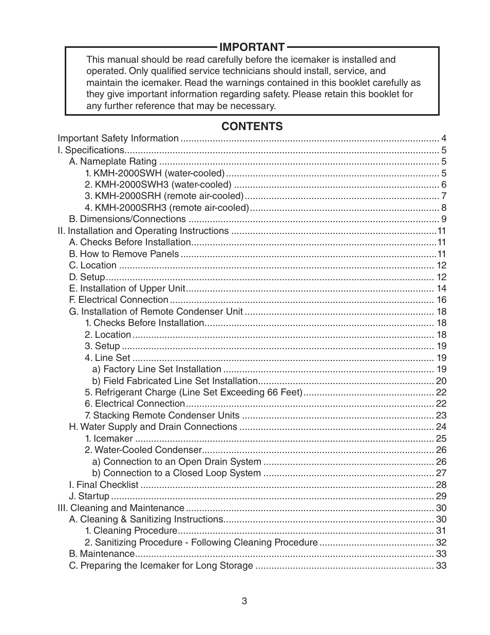 Hoshizaki KMH-2000SWH/3 User Manual | Page 3 / 35