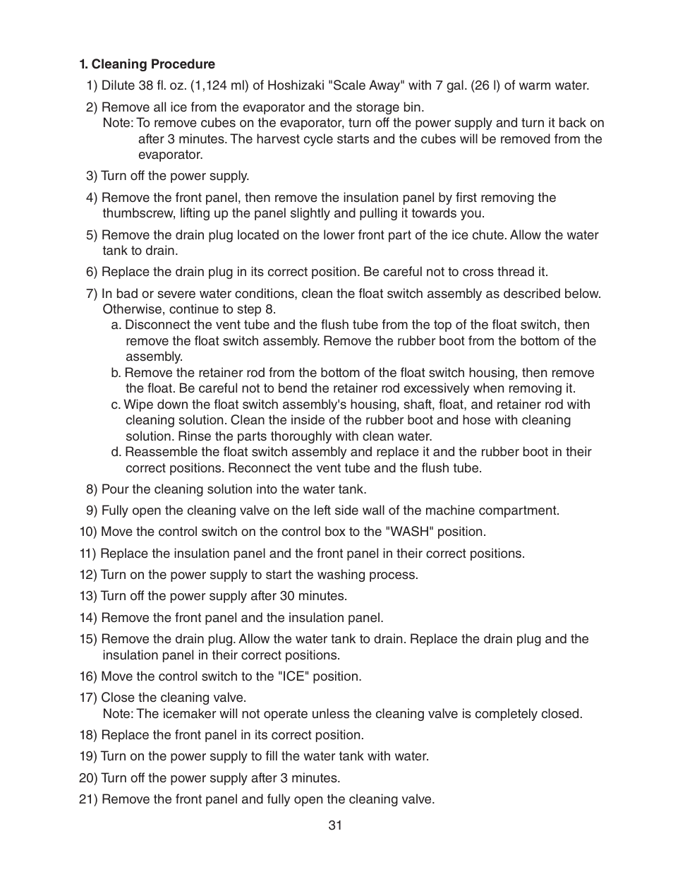 Cleaning procedure | Hoshizaki KMH-2000SWH/3 User Manual | Page 31 / 35