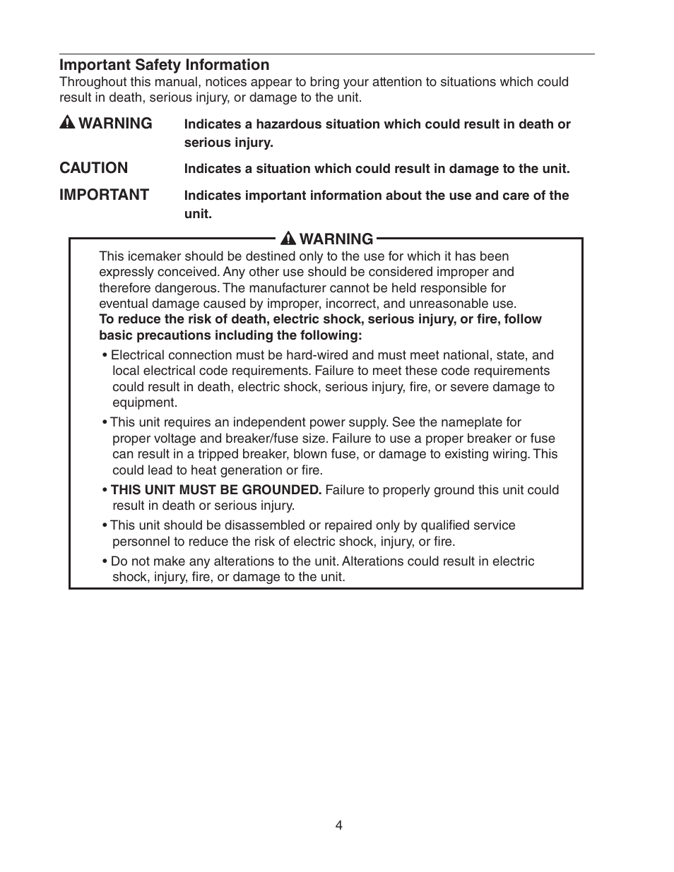 Important safety information | Hoshizaki KMH-2000SWH/3 User Manual | Page 4 / 35
