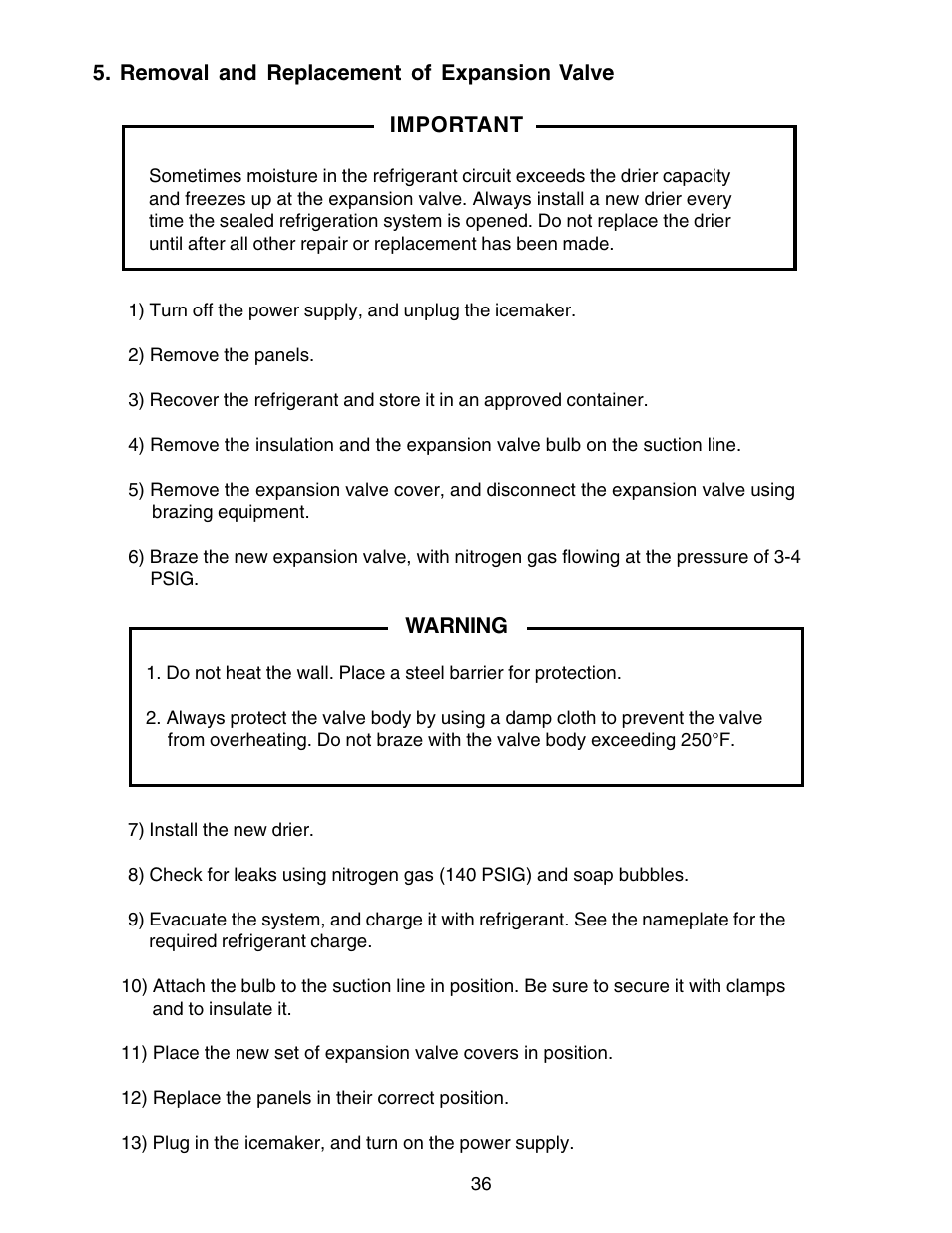 Removal and replacement of expansion valve | Hoshizaki KM-250BWF User Manual | Page 36 / 51