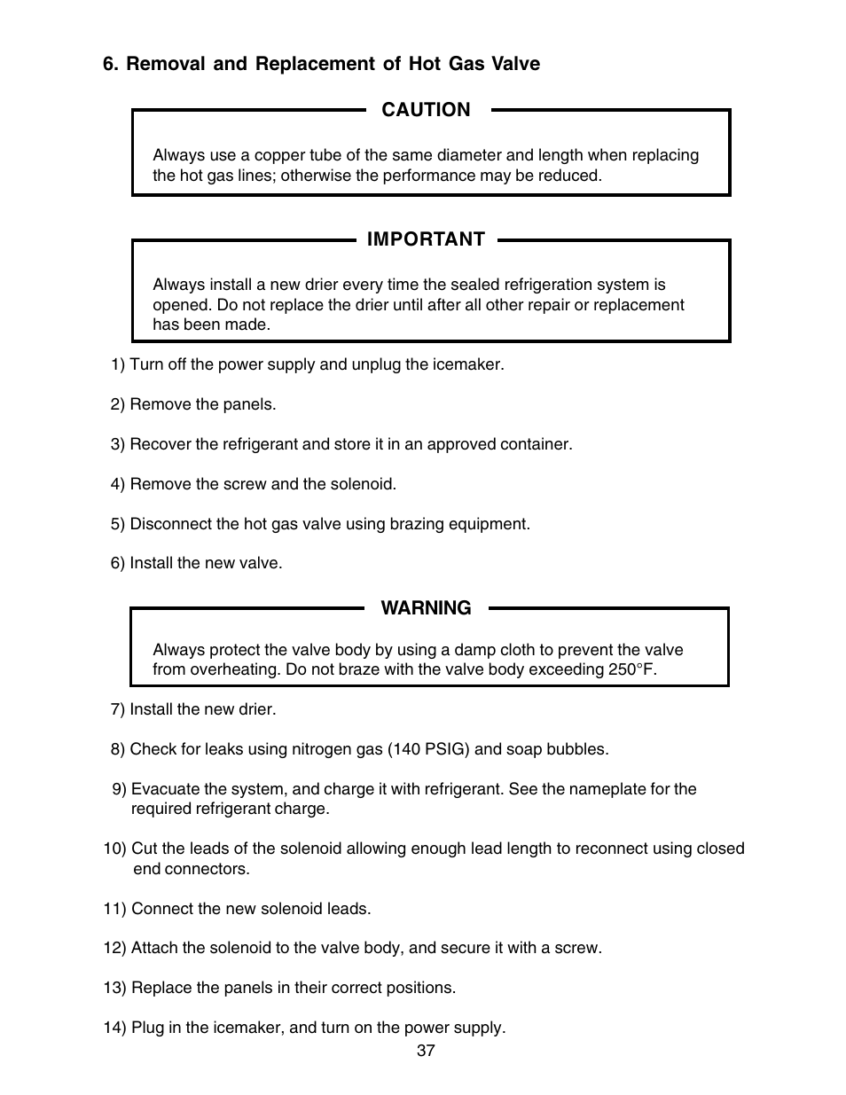 Removal and replacement of hot gas valve | Hoshizaki KM-250BWF User Manual | Page 37 / 51
