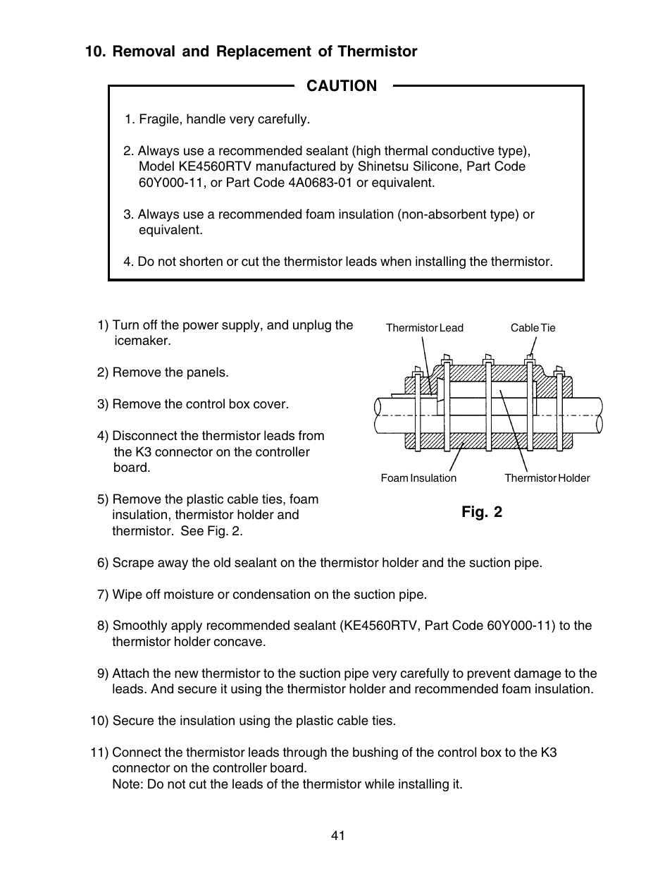Removal and replacement of thermistor | Hoshizaki KM-250BWF User Manual | Page 41 / 51