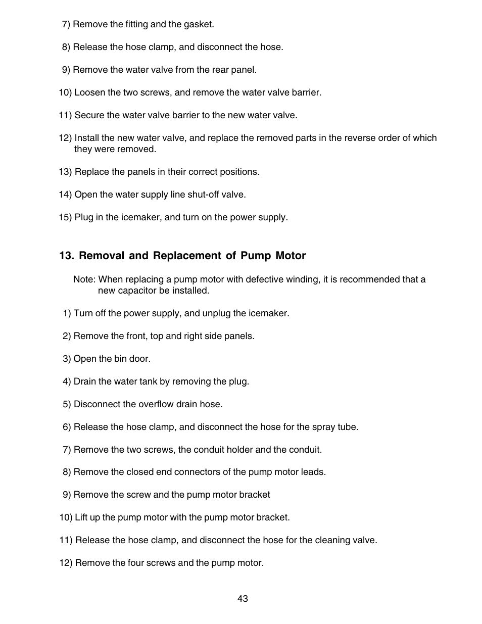 Removal and replacement of pump motor | Hoshizaki KM-250BWF User Manual | Page 43 / 51