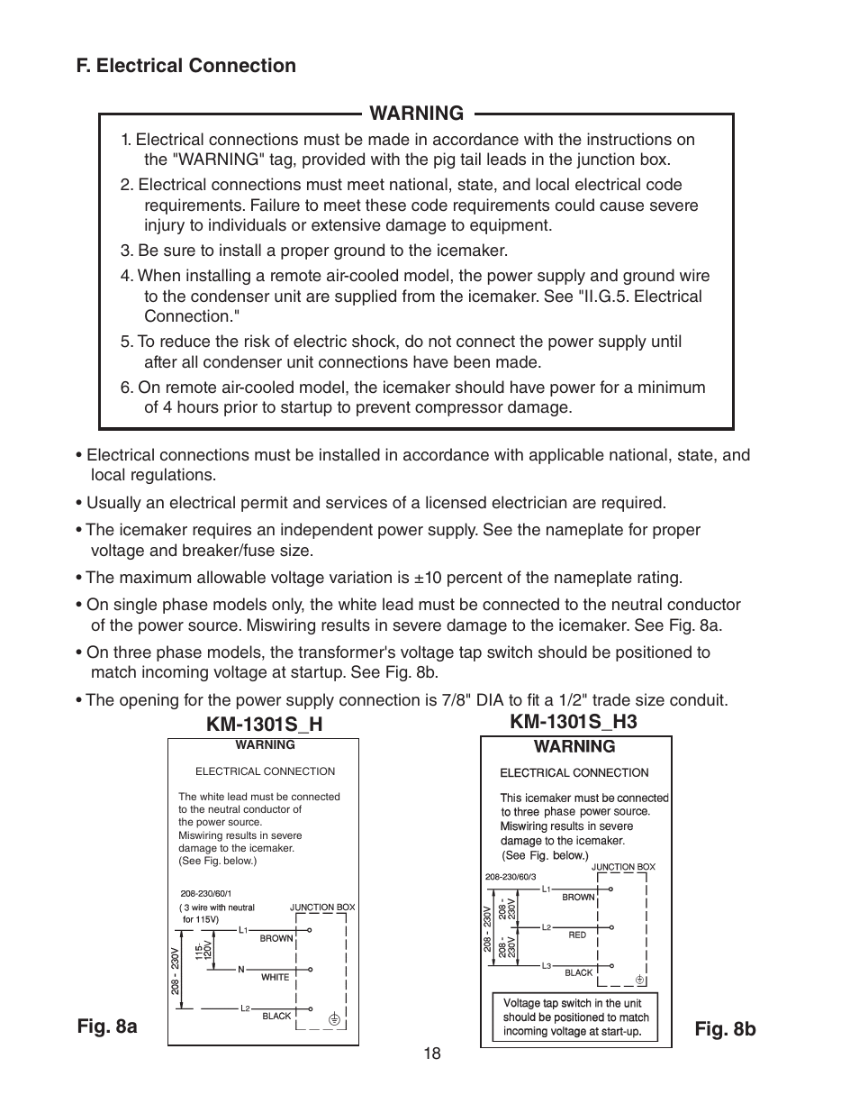F. electrical connection | Hoshizaki KM-1301SWH/3 User Manual | Page 18 / 34