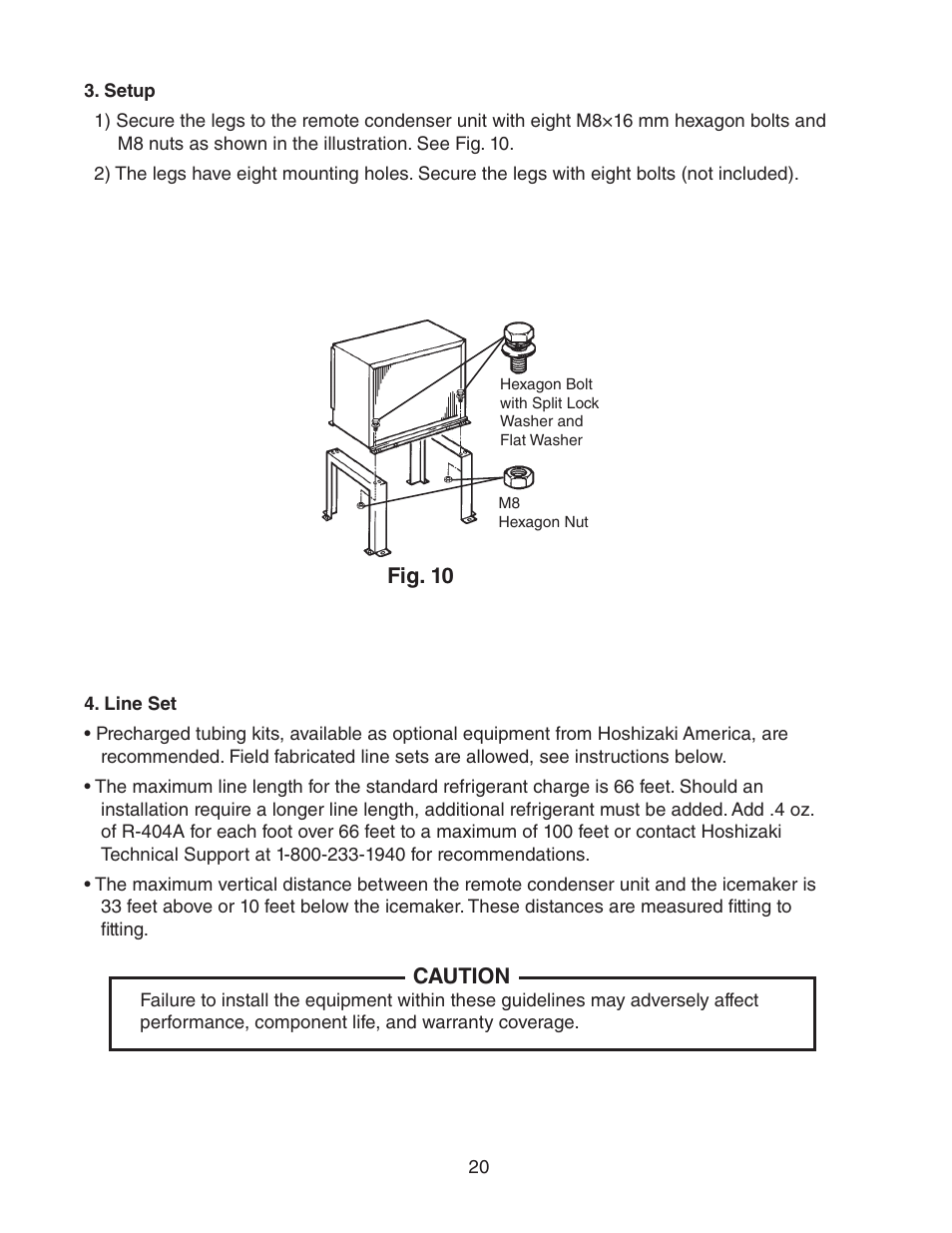 Setup, Line set, Setup 4. line set | Hoshizaki KM-1301SWH/3 User Manual | Page 20 / 34
