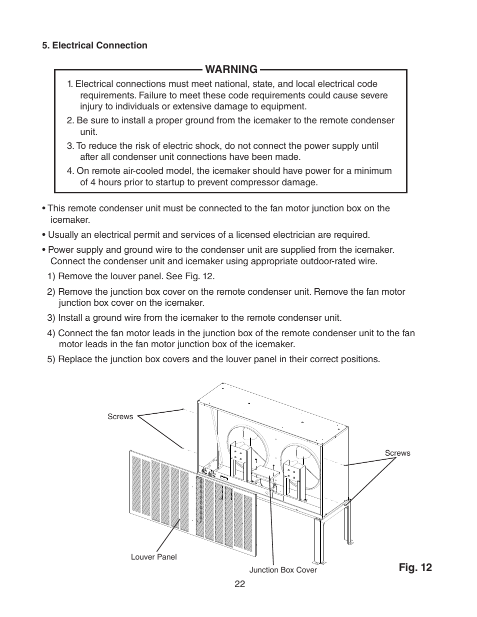Electrical connection | Hoshizaki KM-1301SWH/3 User Manual | Page 22 / 34
