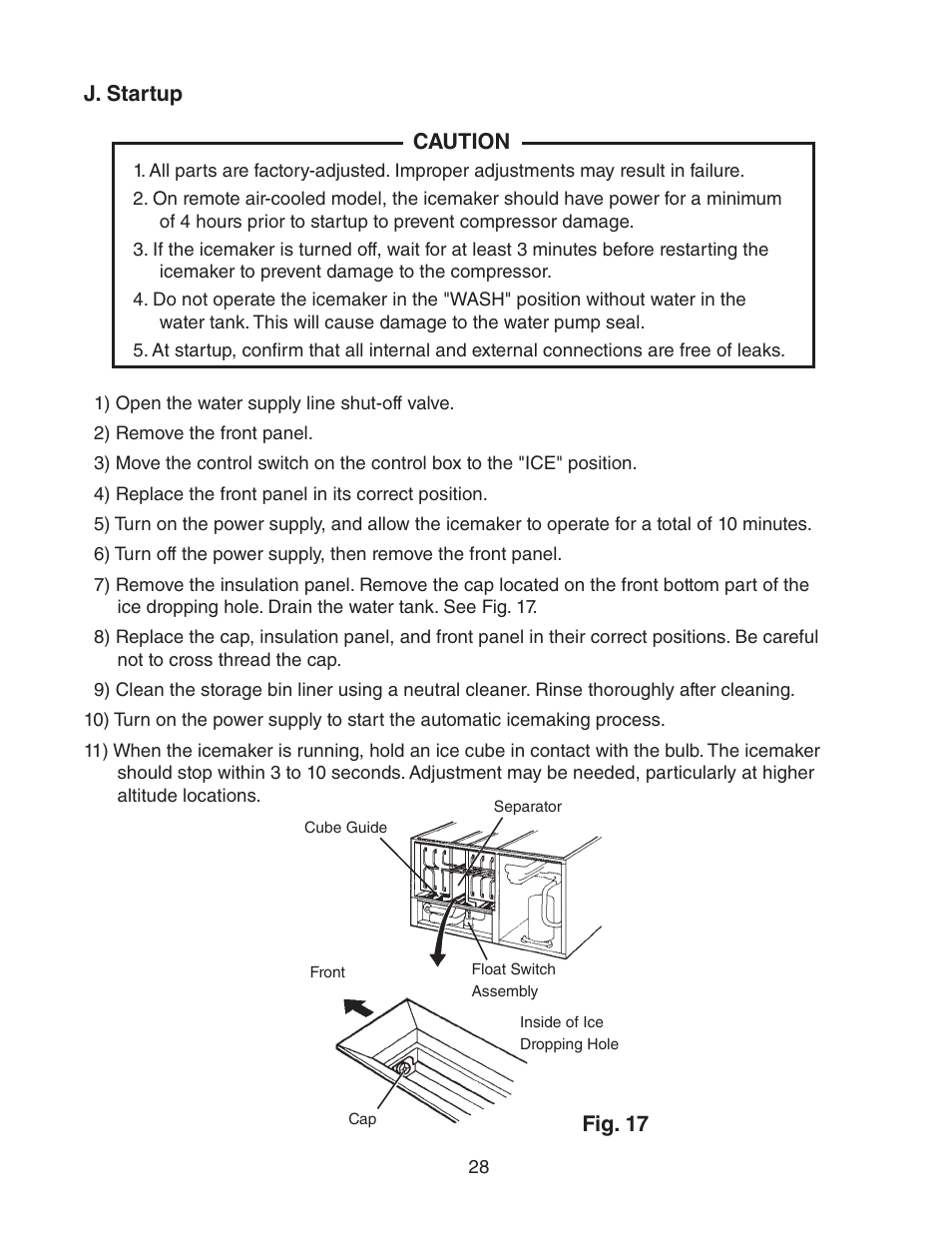J. startup | Hoshizaki KM-1301SWH/3 User Manual | Page 28 / 34