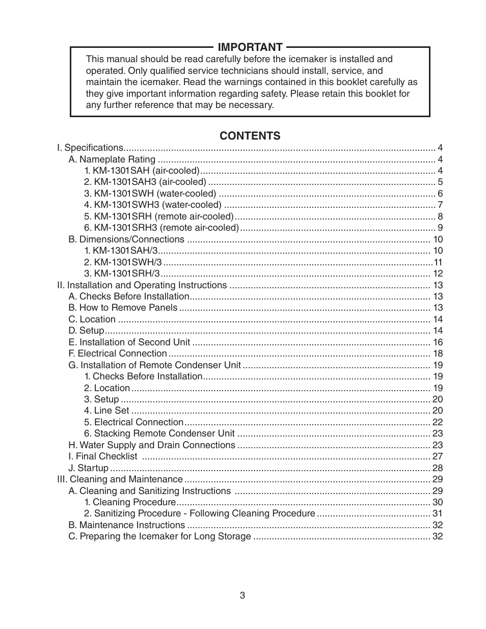 Hoshizaki KM-1301SWH/3 User Manual | Page 3 / 34