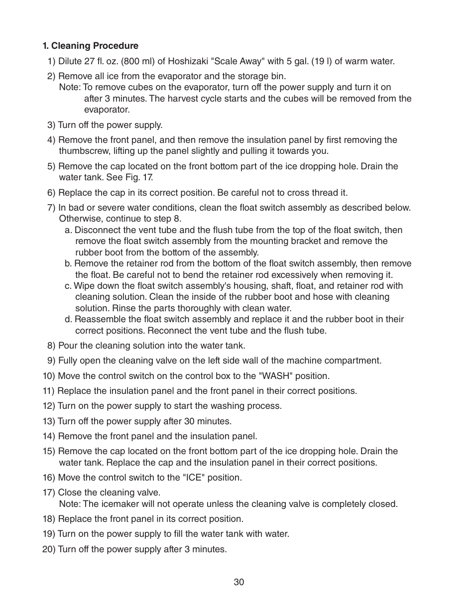 Cleaning procedure | Hoshizaki KM-1301SWH/3 User Manual | Page 30 / 34