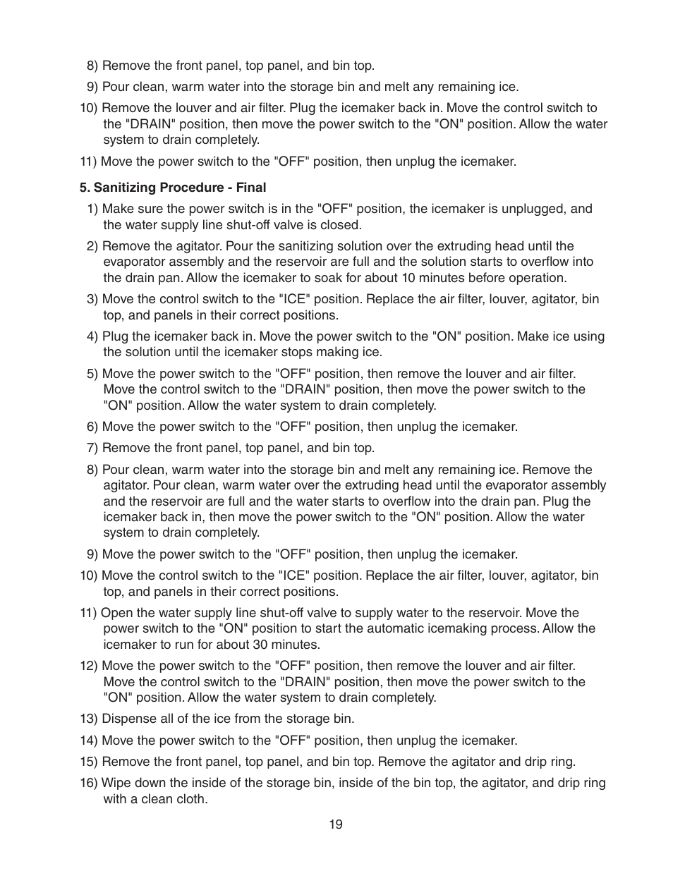 Sanitizing procedure - final | Hoshizaki DCM-270BAH-OS User Manual | Page 19 / 23