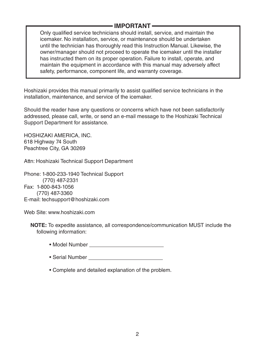 Hoshizaki DCM-270BAH-OS User Manual | Page 2 / 23