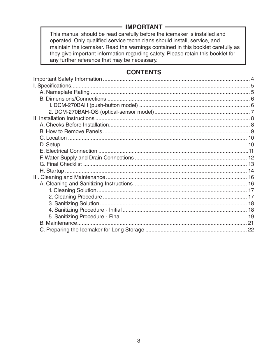 Hoshizaki DCM-270BAH-OS User Manual | Page 3 / 23