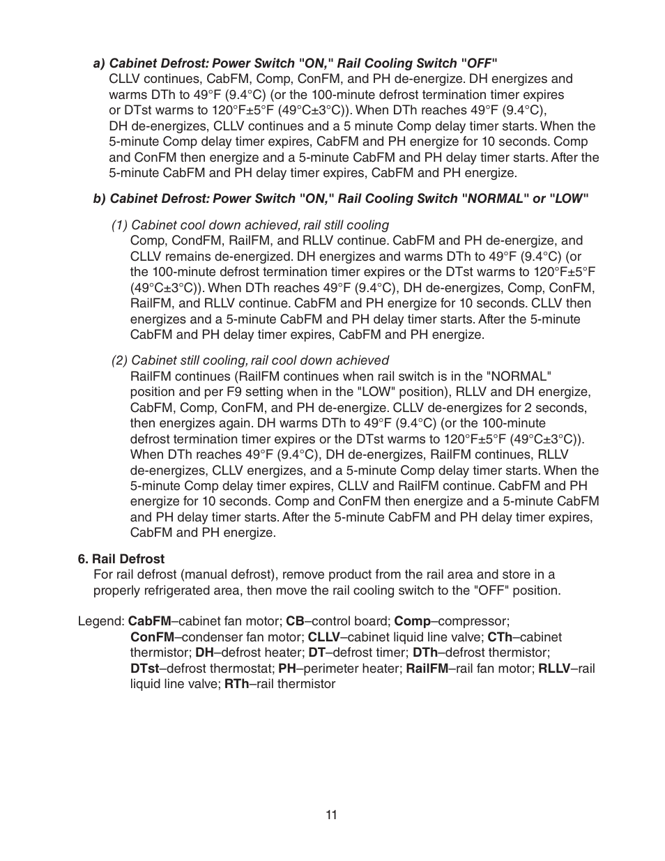 Rail defrost | Hoshizaki REFRIGERATED PREP TABLE WITH RAISED RAIL 73168 User Manual | Page 11 / 66