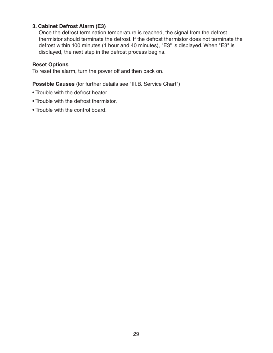 Cabinet defrost alarm (e3) | Hoshizaki REFRIGERATED PREP TABLE WITH RAISED RAIL 73168 User Manual | Page 29 / 66