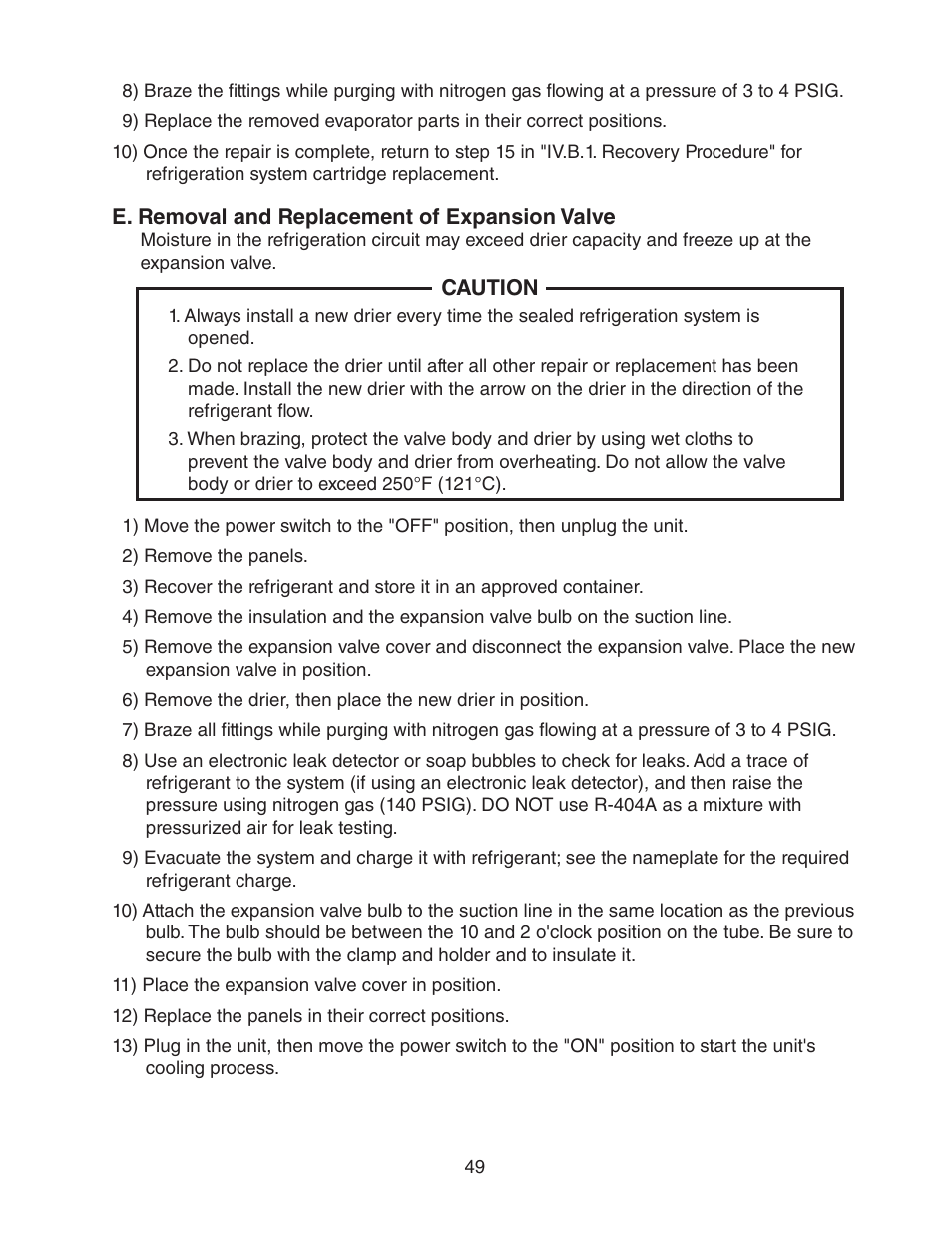 E. removal and replacement of expansion valve | Hoshizaki REFRIGERATED PREP TABLE WITH RAISED RAIL 73168 User Manual | Page 49 / 66