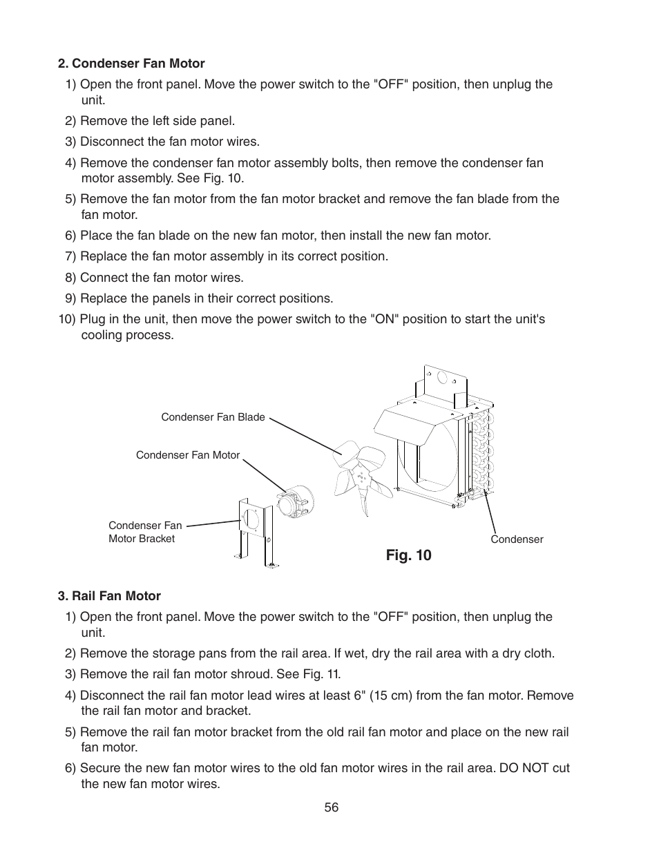 Condenser fan motor, Rail fan motor, Condenser fan motor 3. rail fan motor | Hoshizaki REFRIGERATED PREP TABLE WITH RAISED RAIL 73168 User Manual | Page 56 / 66