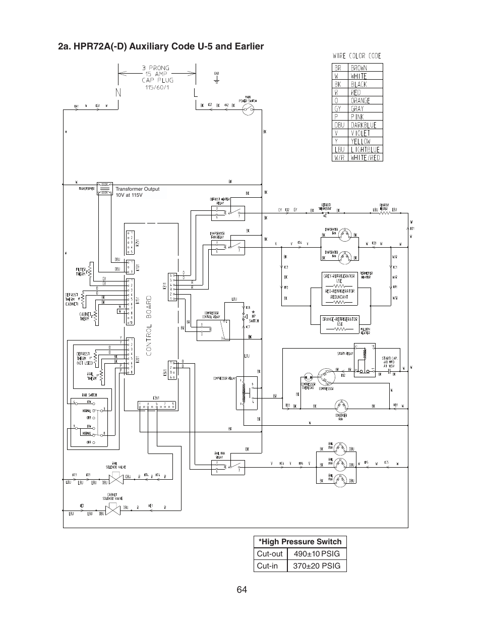 2a. hpr72a(-d) auxiliary code u-5 and earlier | Hoshizaki REFRIGERATED PREP TABLE WITH RAISED RAIL 73168 User Manual | Page 64 / 66