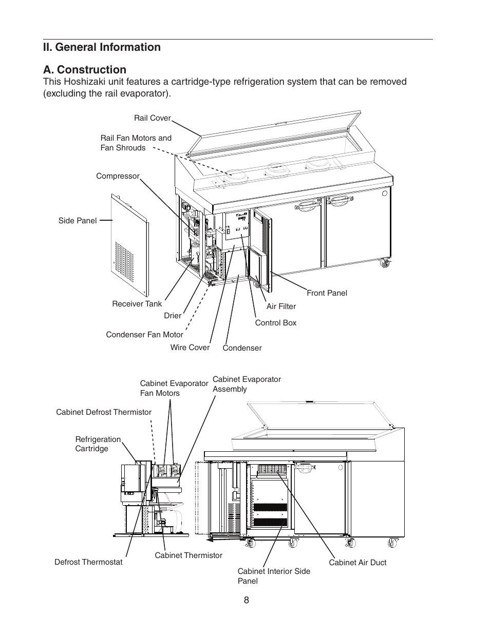 Ii. general information, A. construction, Ii. general information a. construction | Hoshizaki REFRIGERATED PREP TABLE WITH RAISED RAIL 73168 User Manual | Page 8 / 66