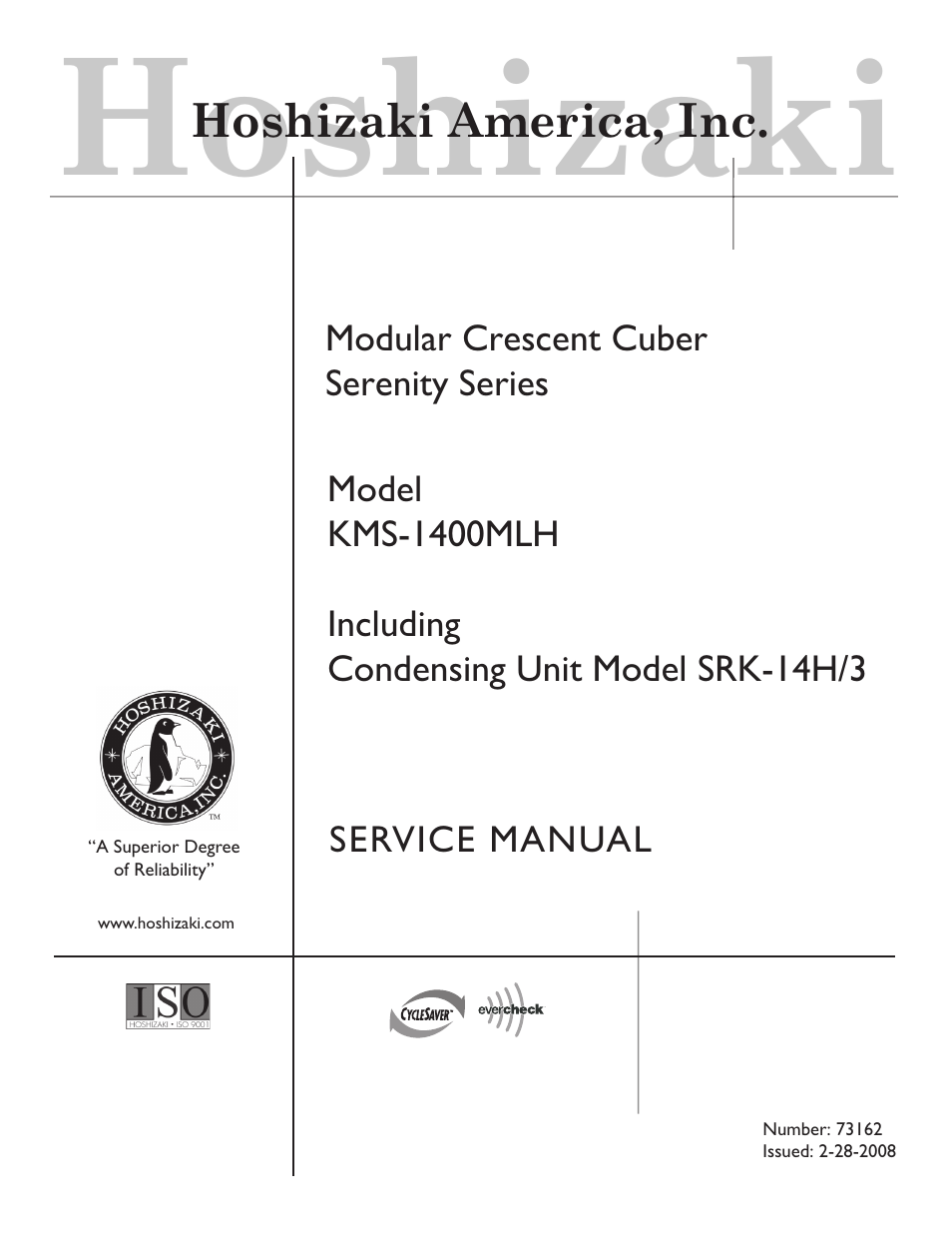 Hoshizaki KMS-1400MLH User Manual | 56 pages