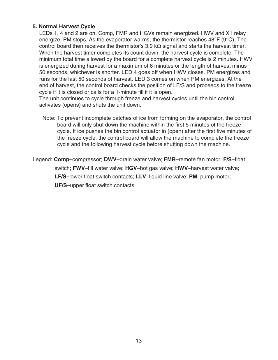 Normal harvest cycle | Hoshizaki KMS-1400MLH User Manual | Page 13 / 56