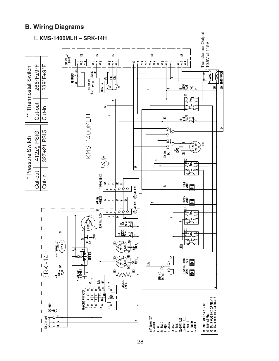 B. wiring diagrams | Hoshizaki KMS-1400MLH User Manual | Page 28 / 56