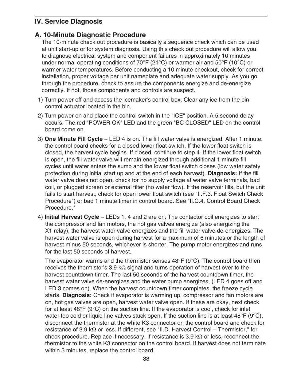 Iv. service diagnosis, A. 10-minute diagnostic procedure | Hoshizaki KMS-1400MLH User Manual | Page 33 / 56