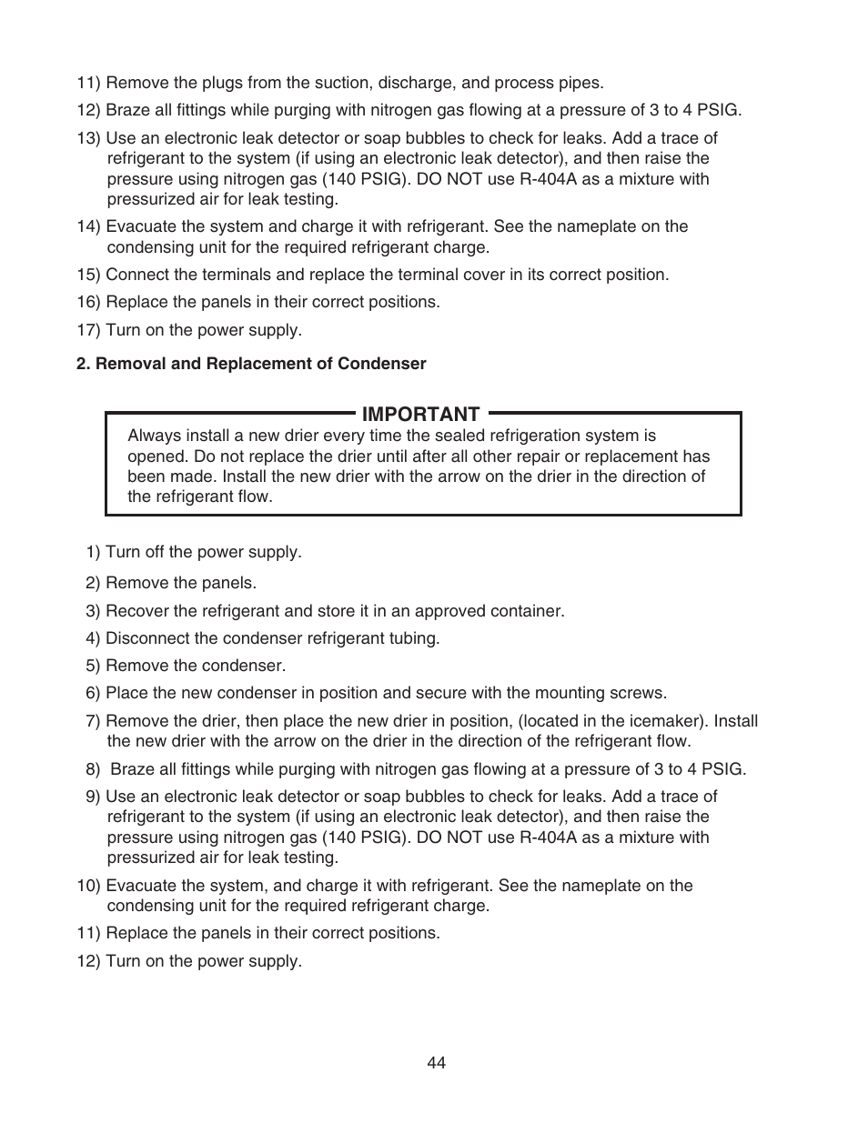 Removal and replacement of condenser | Hoshizaki KMS-1400MLH User Manual | Page 44 / 56