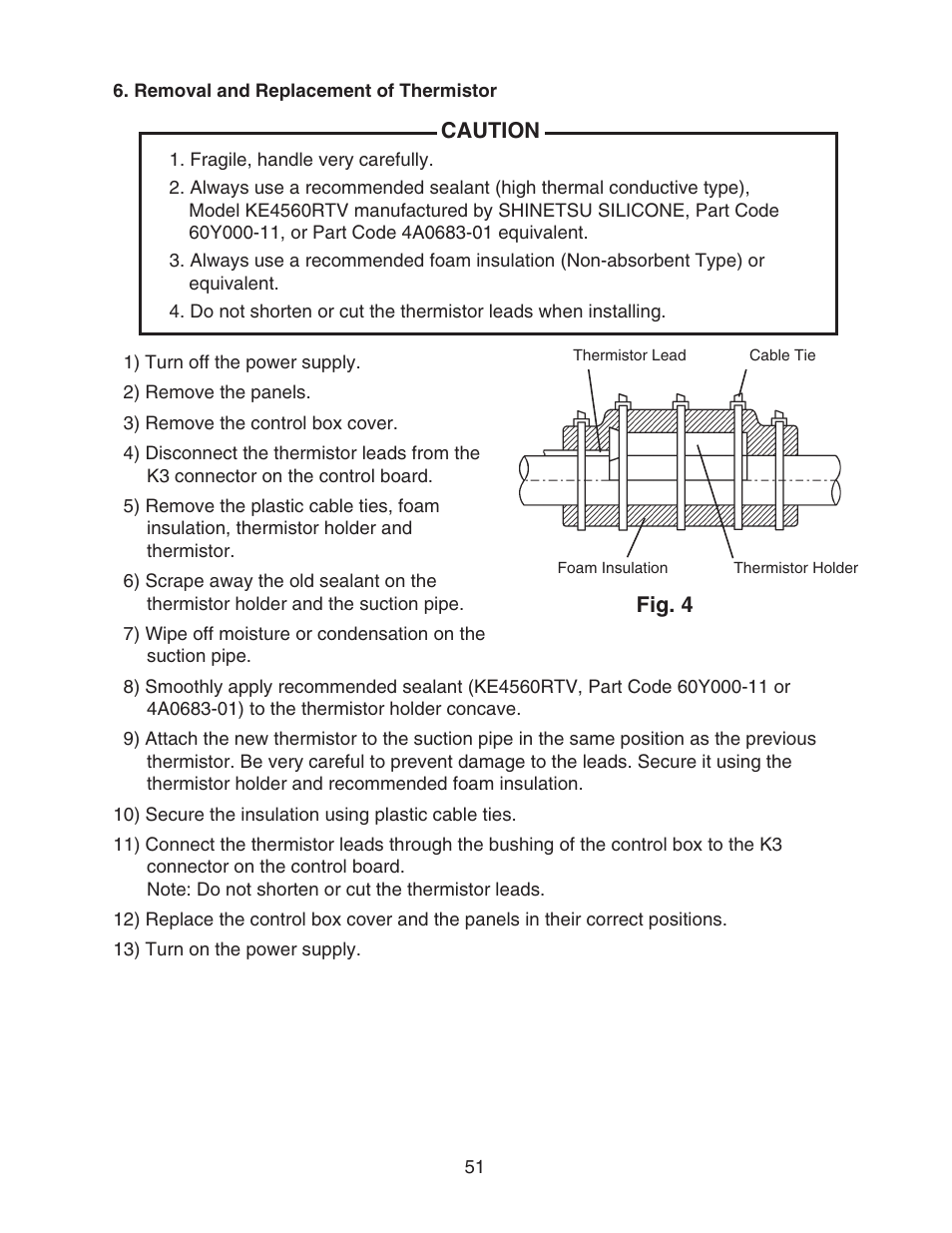 Removal and replacement of thermistor | Hoshizaki KMS-1400MLH User Manual | Page 51 / 56