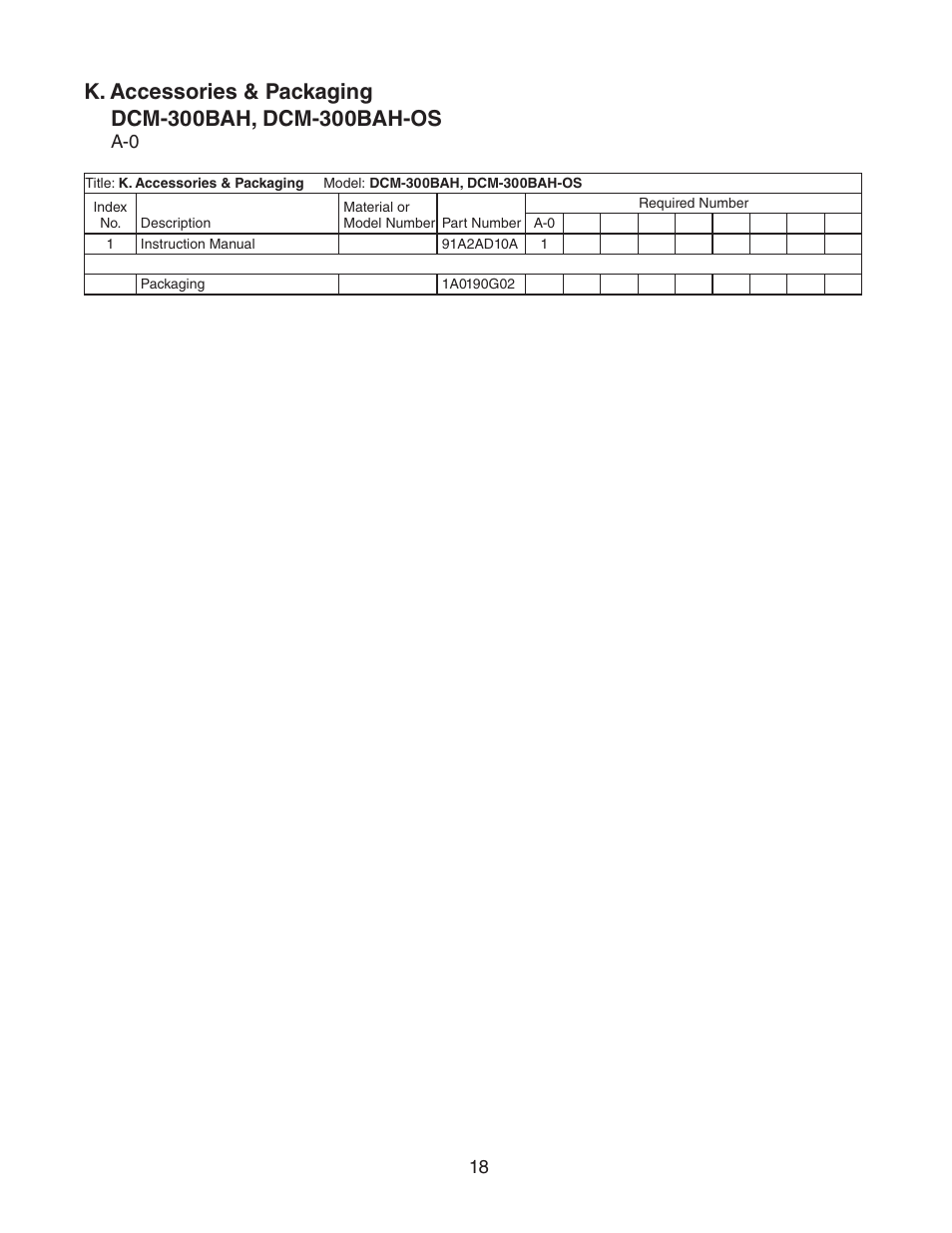 K. accessories & packaging | Hoshizaki DCM-300BAH User Manual | Page 18 / 18