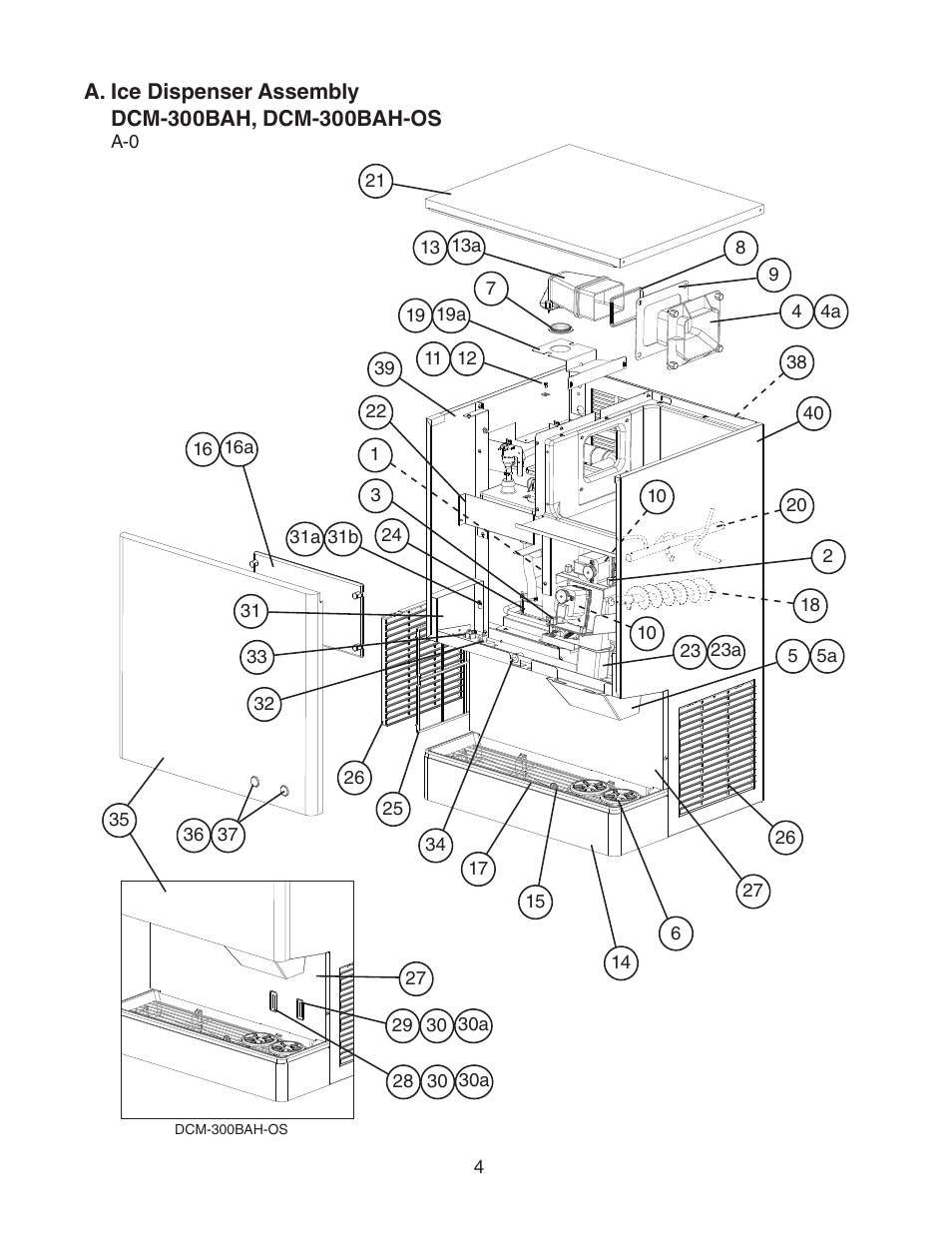 A. ice dispenser assembly | Hoshizaki DCM-300BAH User Manual | Page 4 / 18