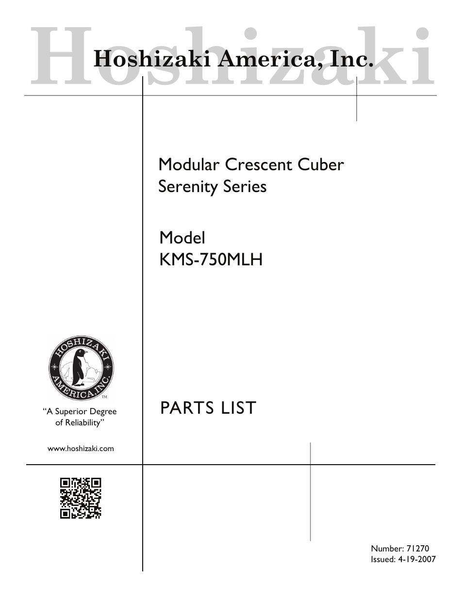 Hoshizaki SERENITY SERIES KMS-750MLH User Manual | 21 pages