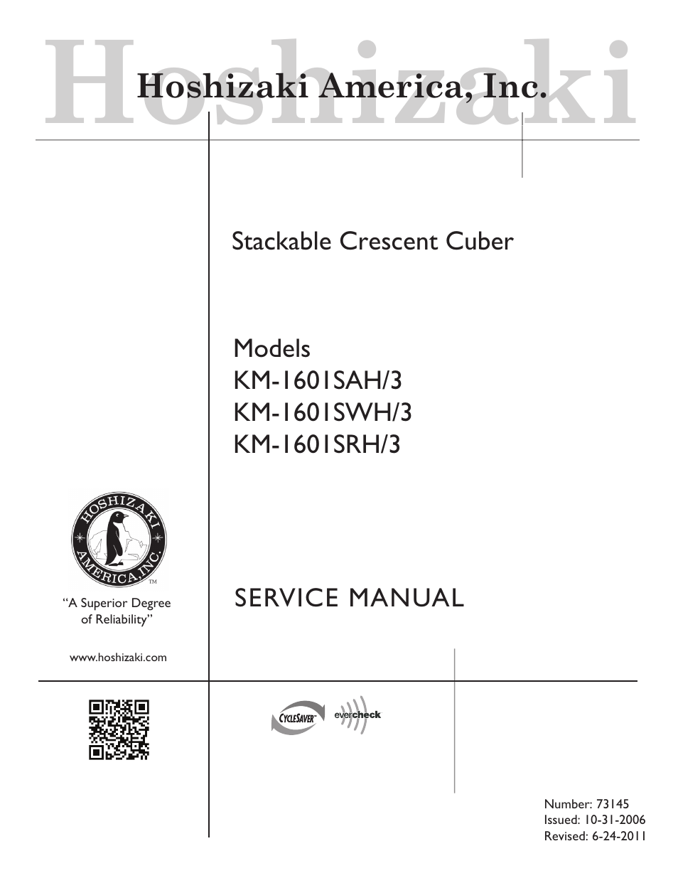 Hoshizaki KM-1601SAH/3 User Manual | 79 pages