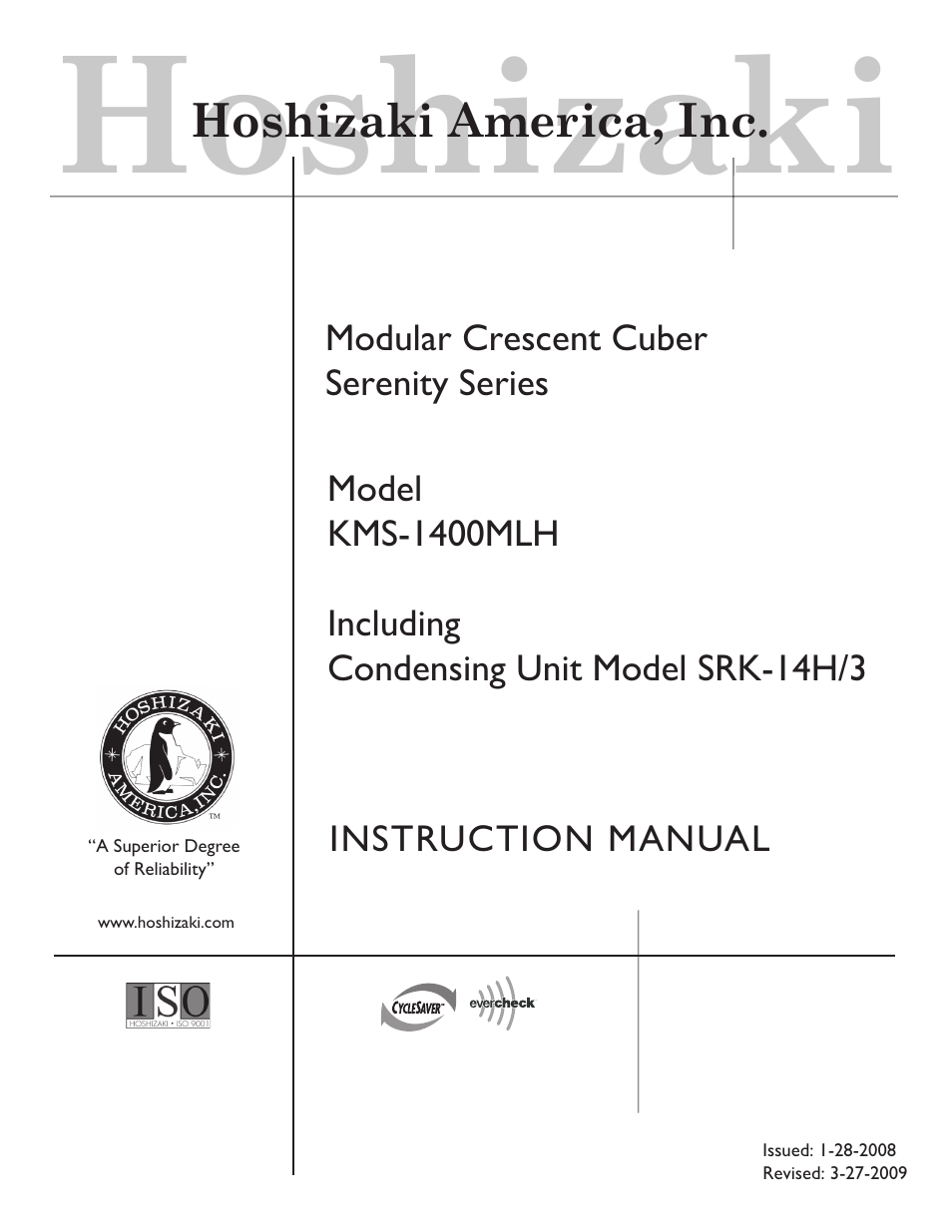 Hoshizaki KMS-1400MLH User Manual | 29 pages