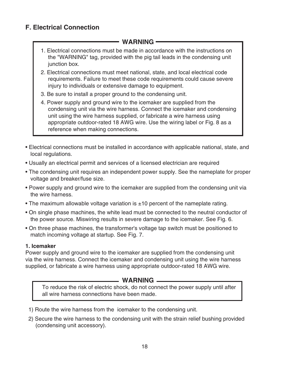 F. electrical connection, Icemaker | Hoshizaki KMS-1400MLH User Manual | Page 18 / 29