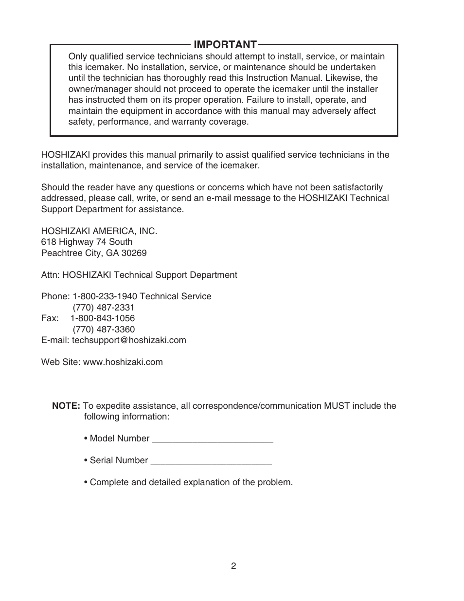 Hoshizaki KMS-1400MLH User Manual | Page 2 / 29