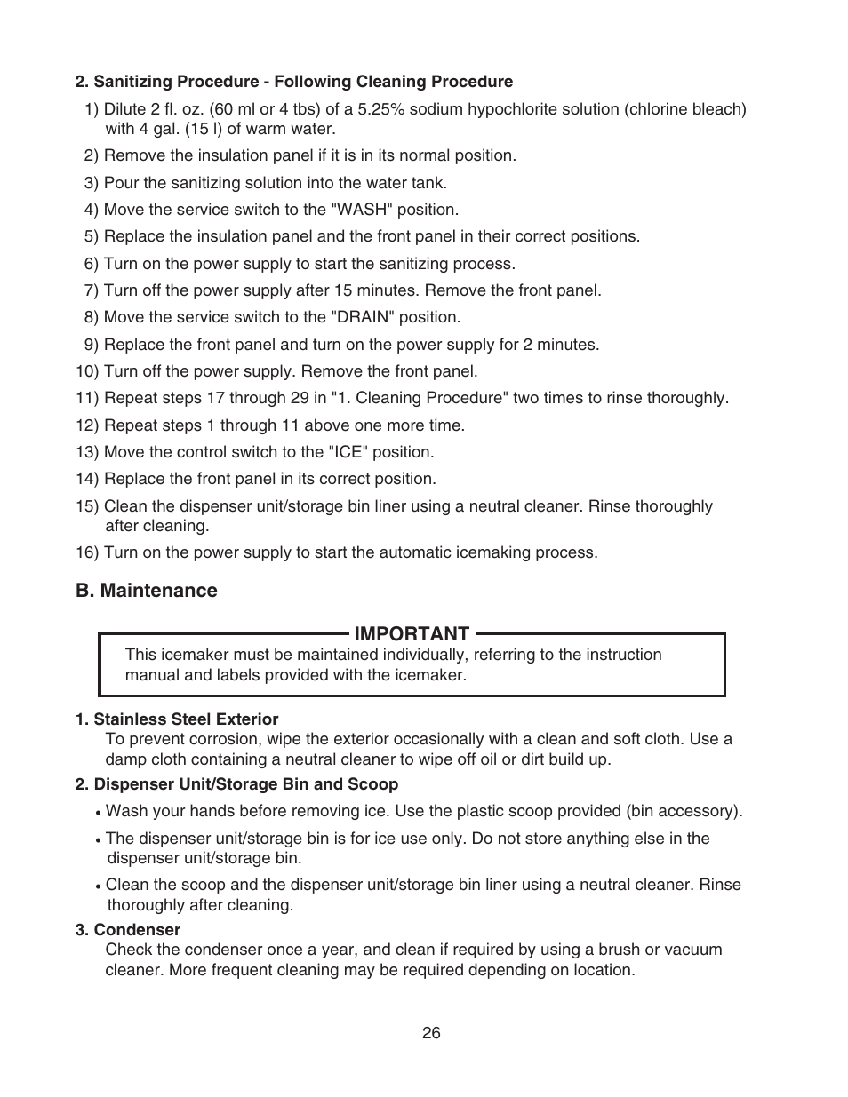 B. maintenance | Hoshizaki KMS-1400MLH User Manual | Page 26 / 29